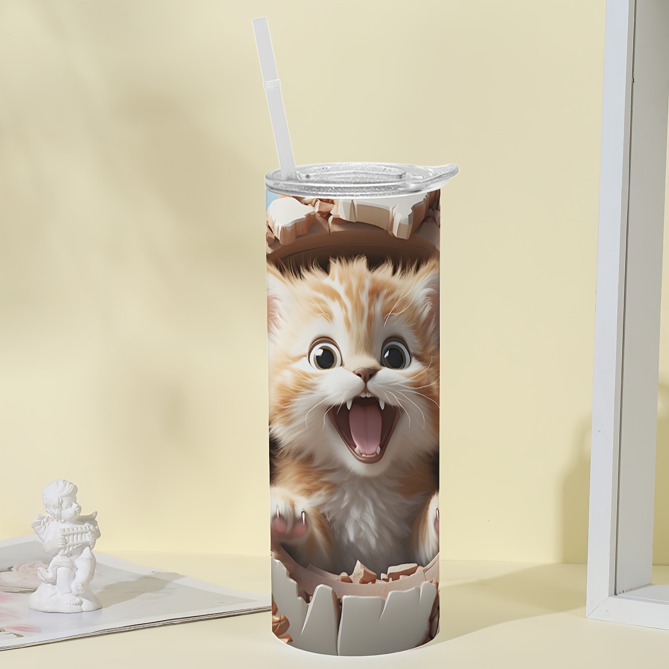 Insulated Tumbler With Handle Straw Lid Creative Laser Cat - Temu