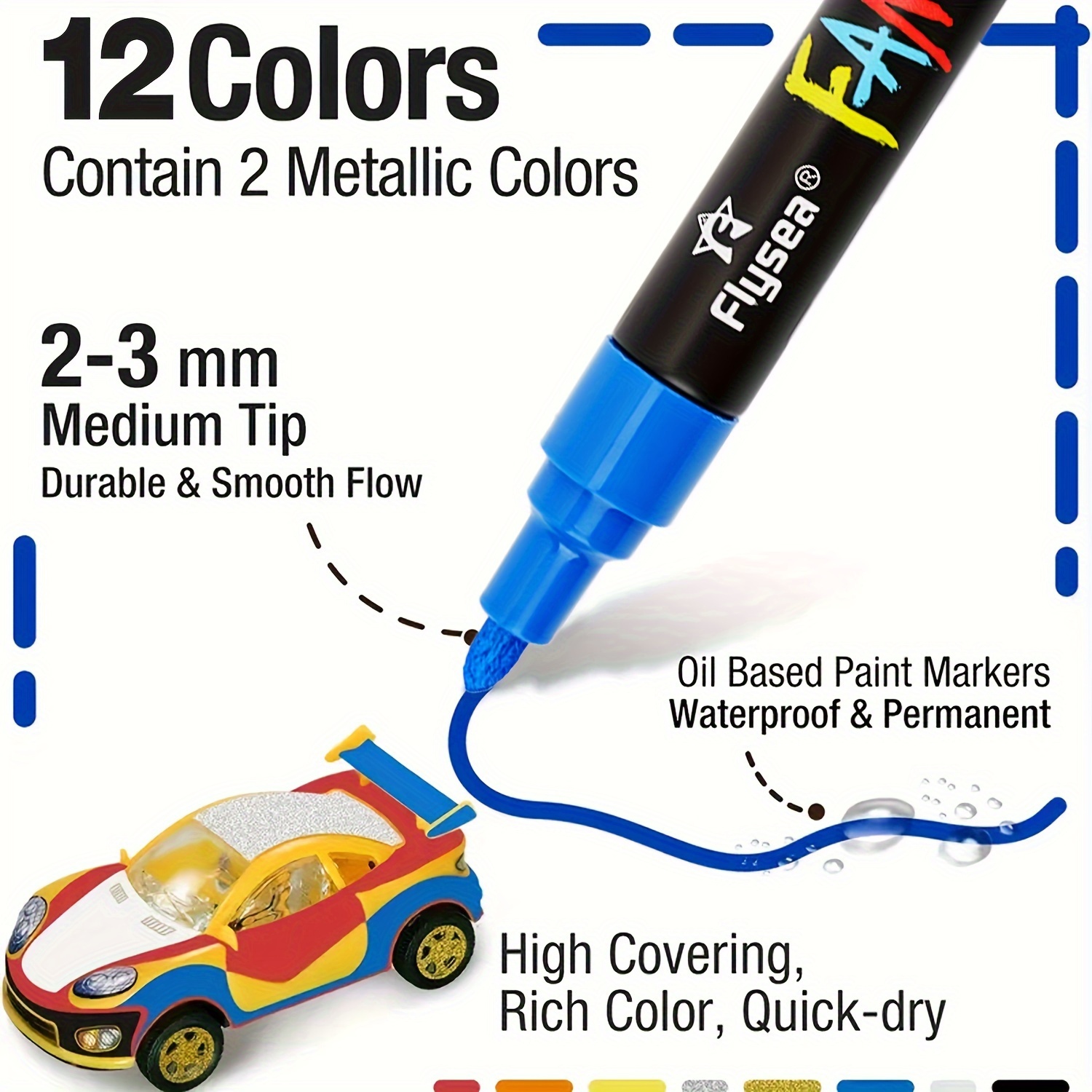 12pcs Paint Marker Pens Permanent Waterproof Tyres Cars Metal Wood