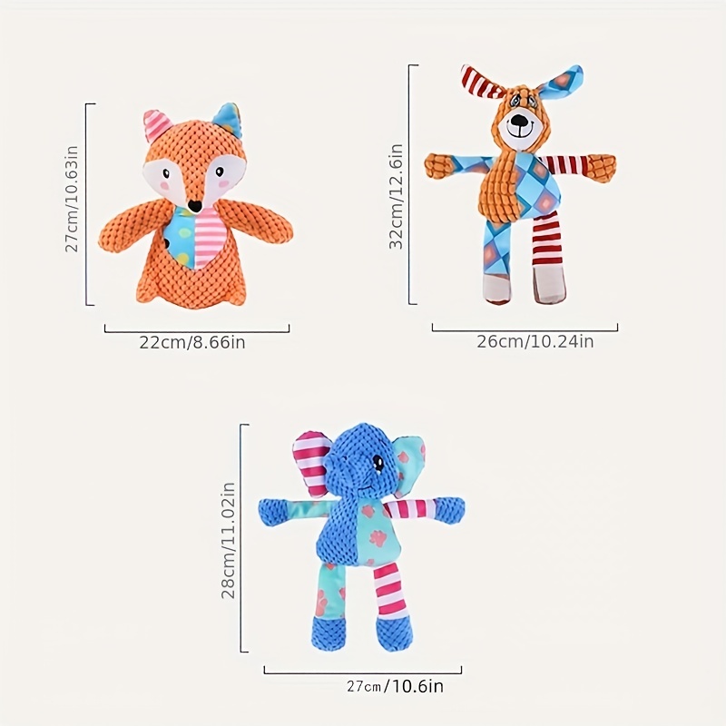 Interactive Plush Dog Toy Set Elephant & Fox Shape with Squeakers
