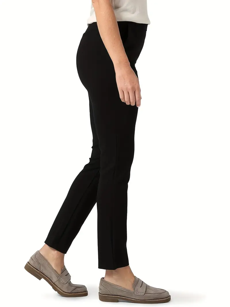 Plus Size Business Casual Pants, Women's Plus Solid Comfort Medium Stretch  Slim Trousers