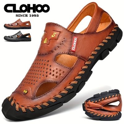 clohoo mens sandals durable handmade stitching close toe non slip shoes for indoor outdoor beach