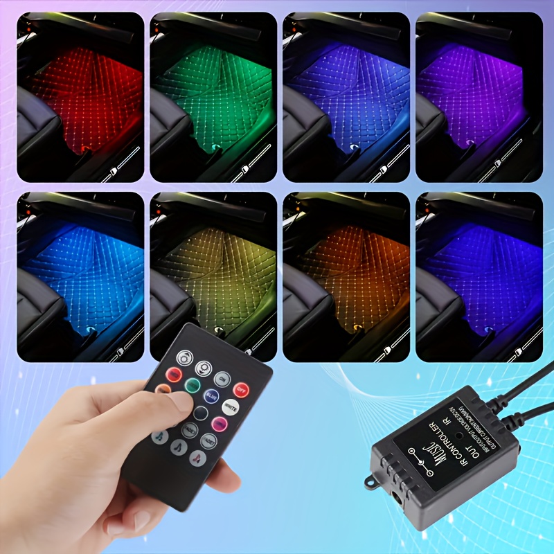 Auto Interni RGB Color 9 LED Strip Light Kit 12V Wireless Music Control  Automatic Controller 7