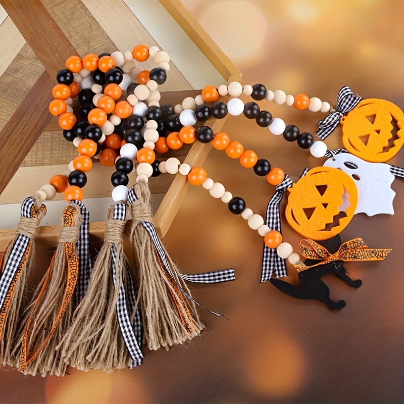 Wood Bead Garland With Tassels Farmhouse Wooden Wall Hanging - Temu