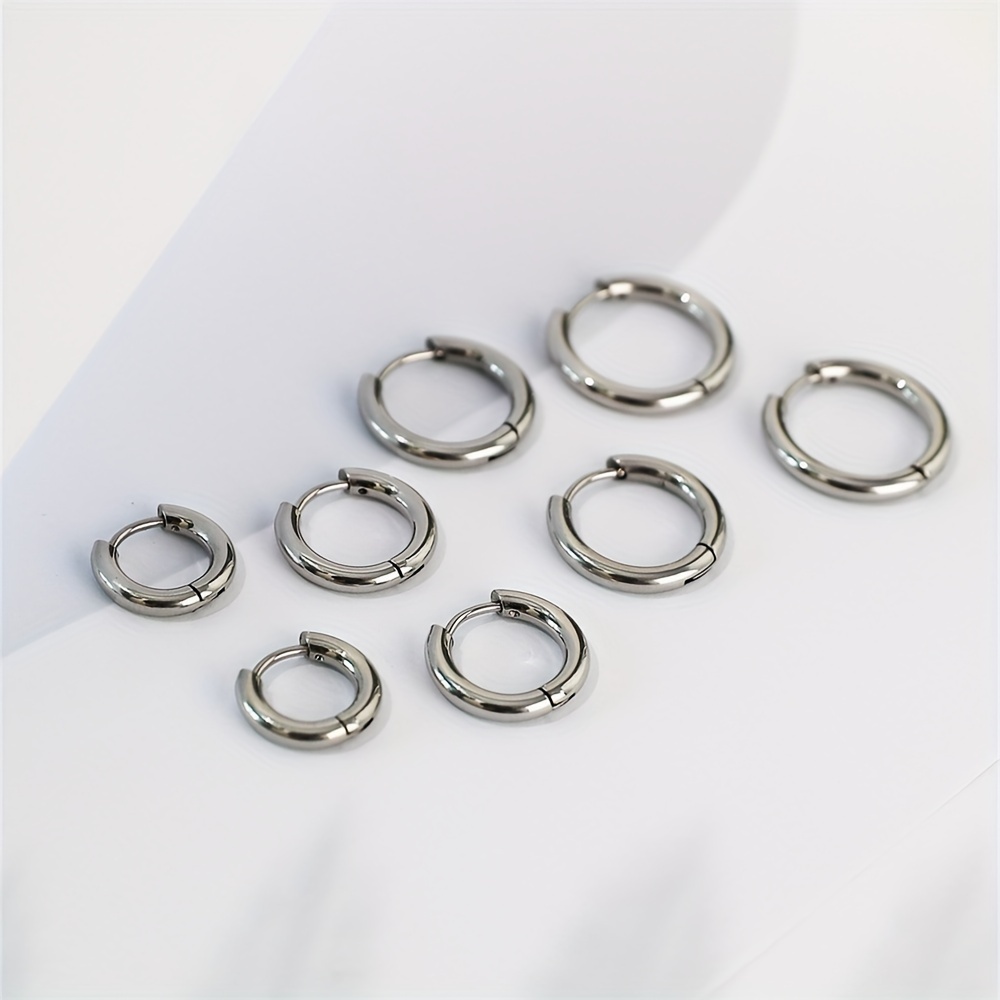 

4pairs Fashion Stainless Steel Geometric Round Earrings, Simple Men's Hoop Earrings