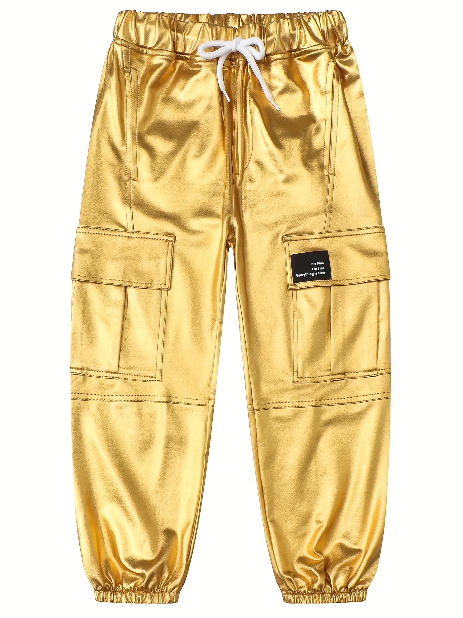 Boys And Girls Shiny Cargo Pants Street Style Elastic Belt Multi-pocket  Fashion Jogger Pants