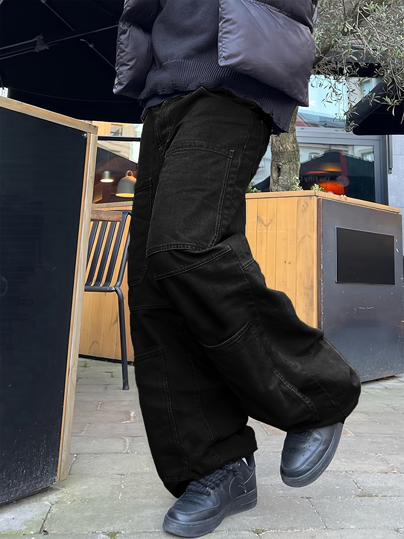 Retro Denim Men's Straight Leg Cargo Pants Loose Baggy Pants - Temu Canada