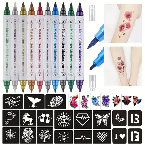 Temporary Tattoo Markers Color Collection Flexible Brush Tip - Temu
