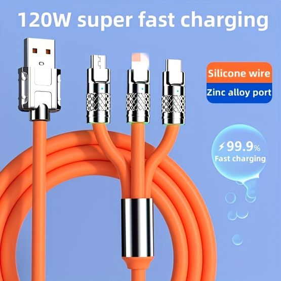 120cm 47 2in 120w 3 in 1 multi fast charging cable nylon braided cable usb charger cord with 3 different ports type c micro for ios for cars