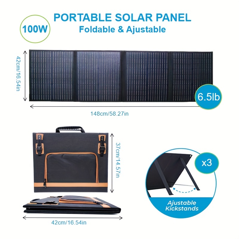 120W Panel Solar Portátil Con Soporte Ajustable Plegable - Temu