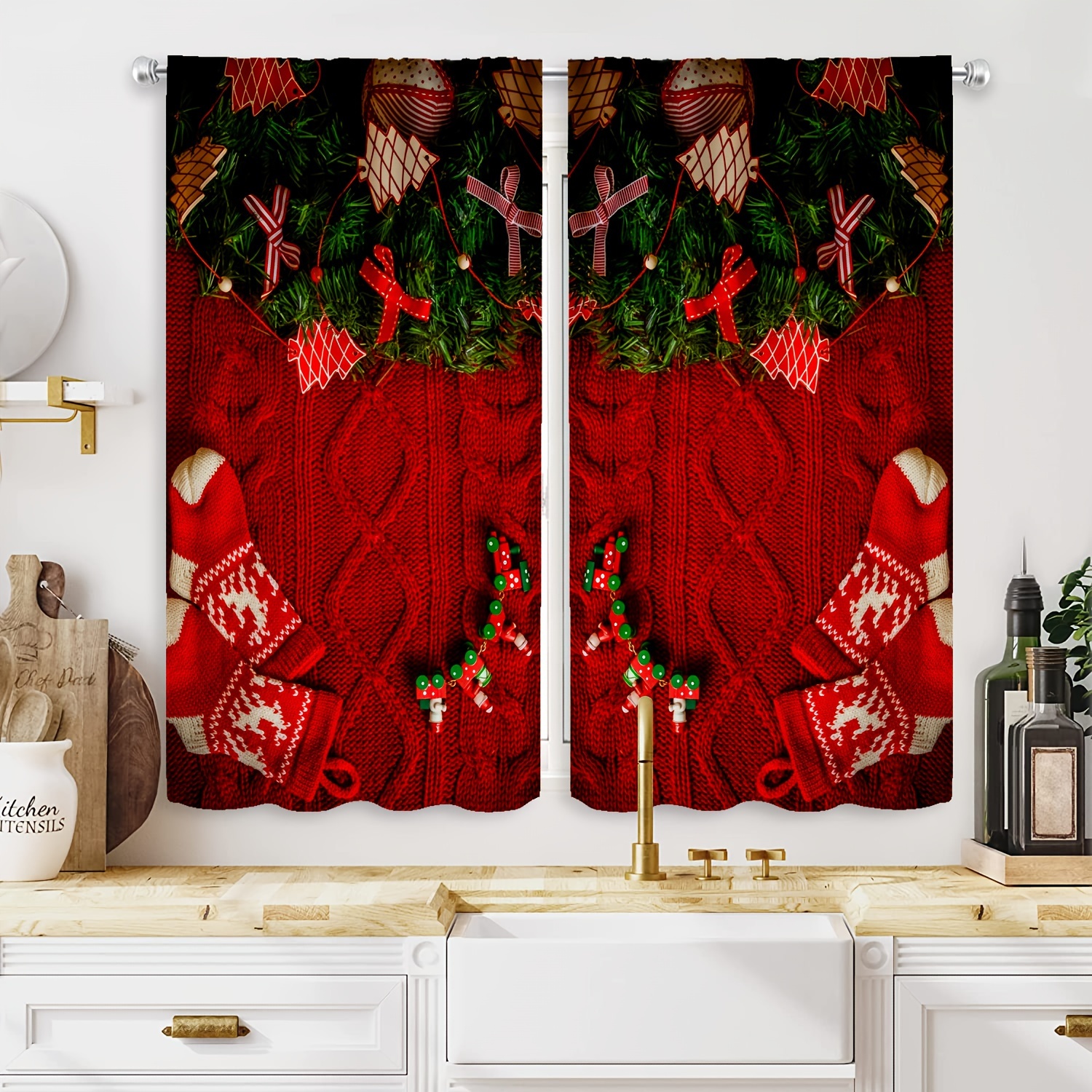 2 Panels Christmas Snowflake Curtains Red Study Room Kitchen - Temu