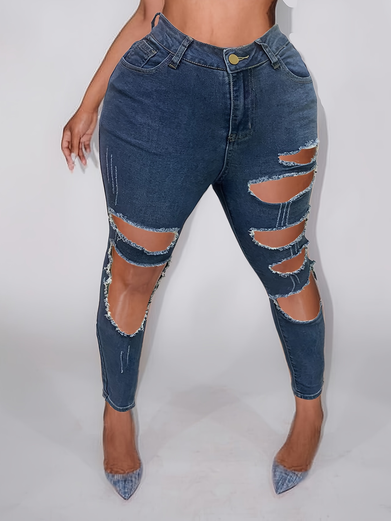 Ripped Holes Casual Skinny Jeans, High Waist Slim Fit Tight Jeans, Women's  Denim Jeans & Clothing