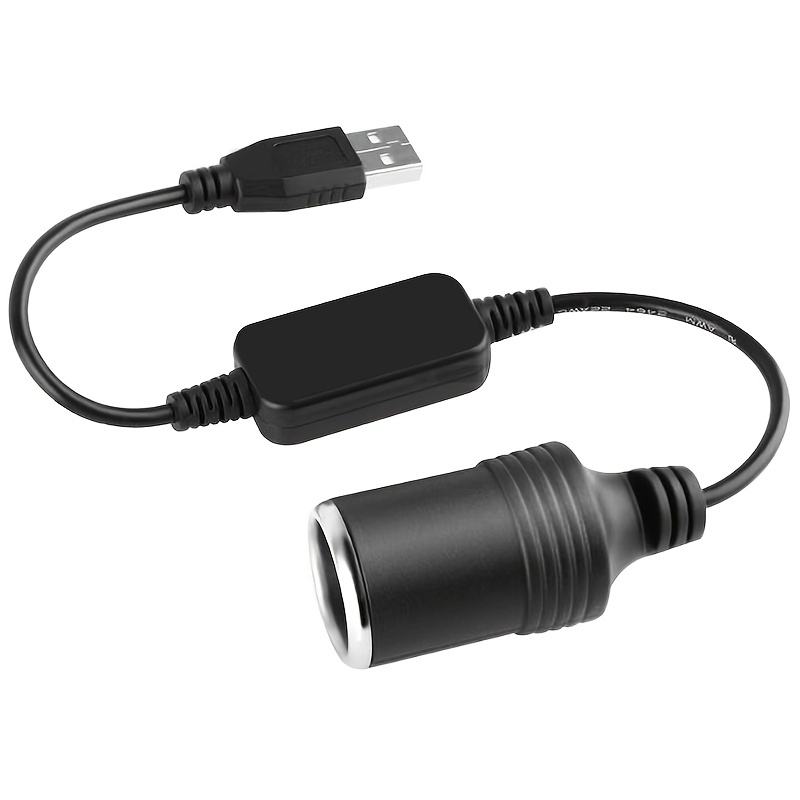 Conversor USB a encendedor de cigarrillos, 5 V USB A macho a 12 V  encendedor de coche enchufe hembra convertidor cable adaptador para coche.