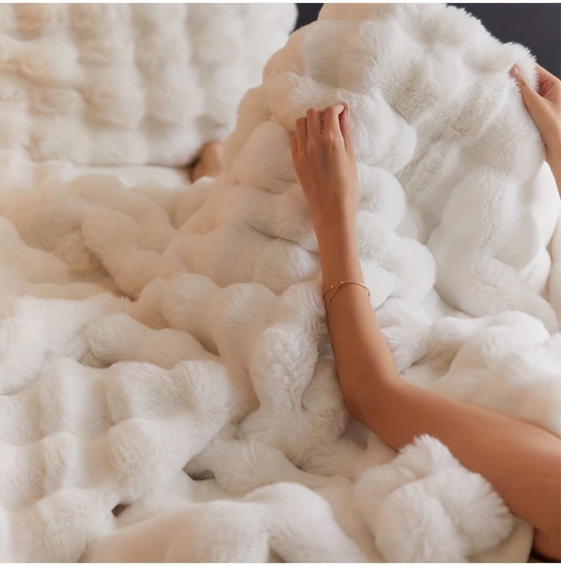 1pc   rabbit fur reversible throw blanket warm blanket nap blanket air conditioning blanket for office outdoor camping sofa gift blanket details 12