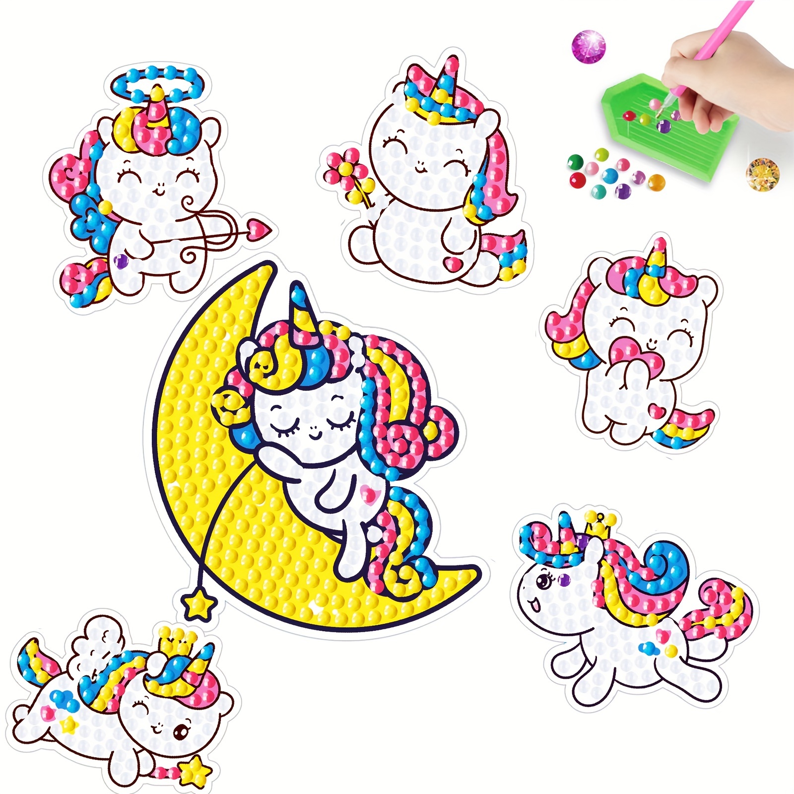 6pcs DIY Round Diamond Painting Pony Cartoon Sticker Art Crafts Kids G