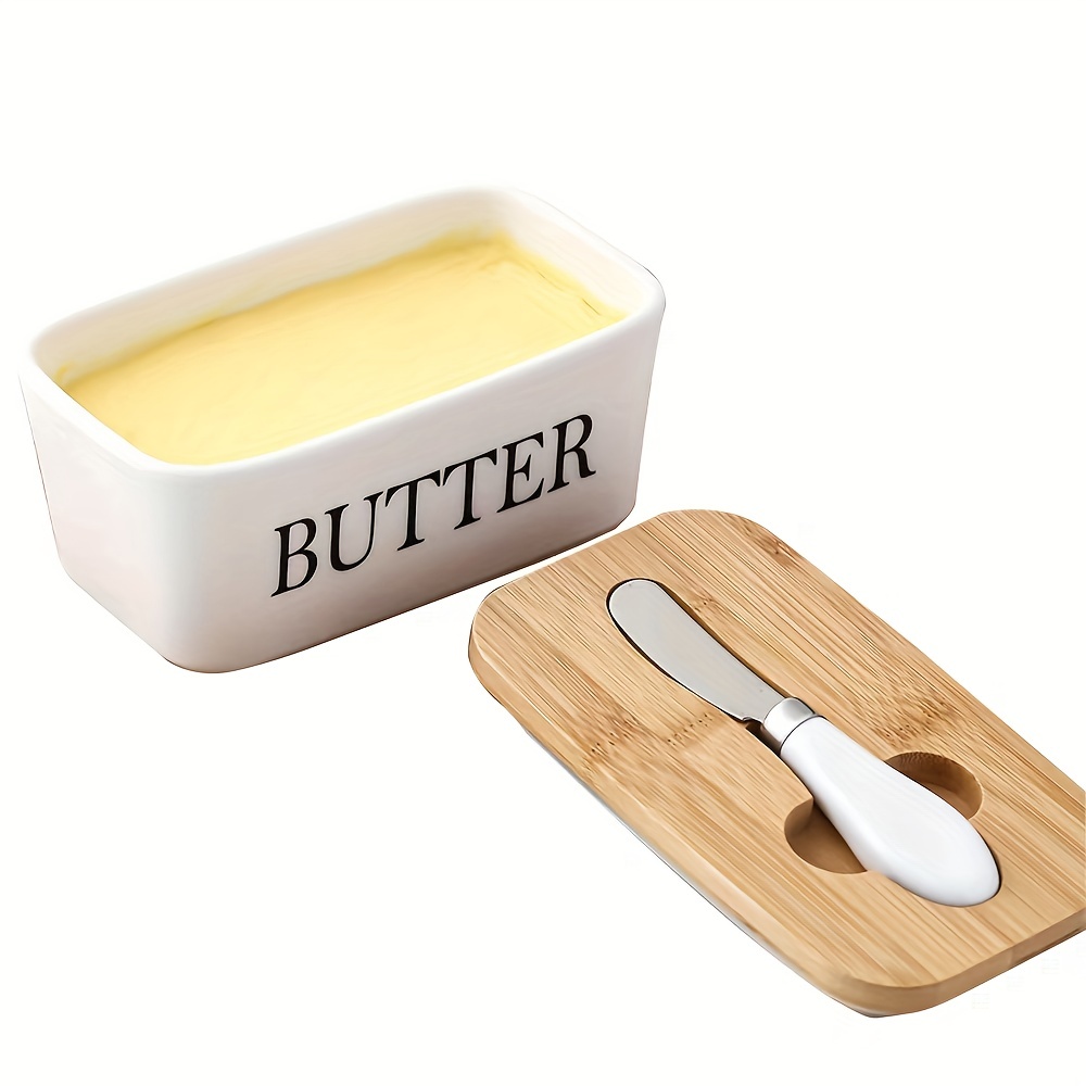 Beurrier avec couvercle, porte-beurre scellable en céramique avec couteau,  grand bac à rangement, récipient à beurre en[S638]