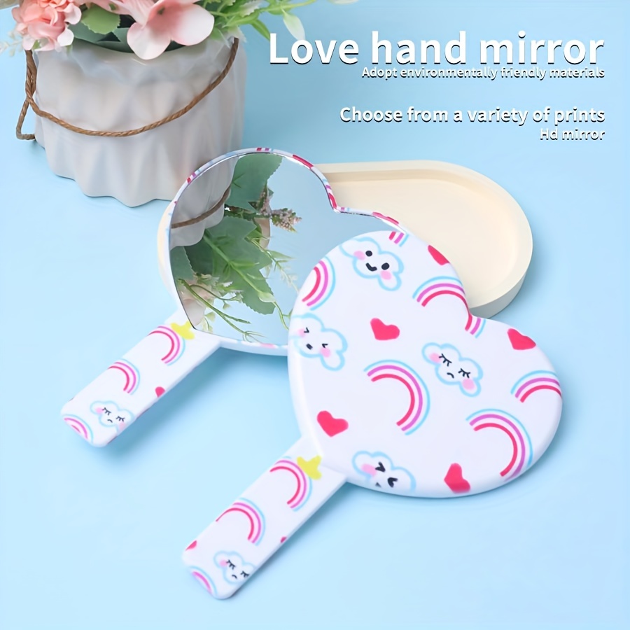 Rainbow Cloud Heart Pattern Hand Mirror Cosmetic Touch up Mirror