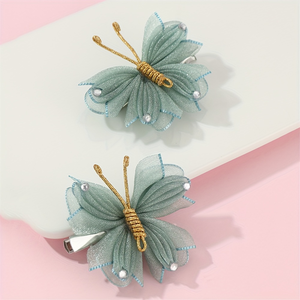 

2-pack Cute Tulle Butterfly Hair Clips With Rhinestones, Daily Dress-up Accessories For Women, Delicate Hair Decors Clips