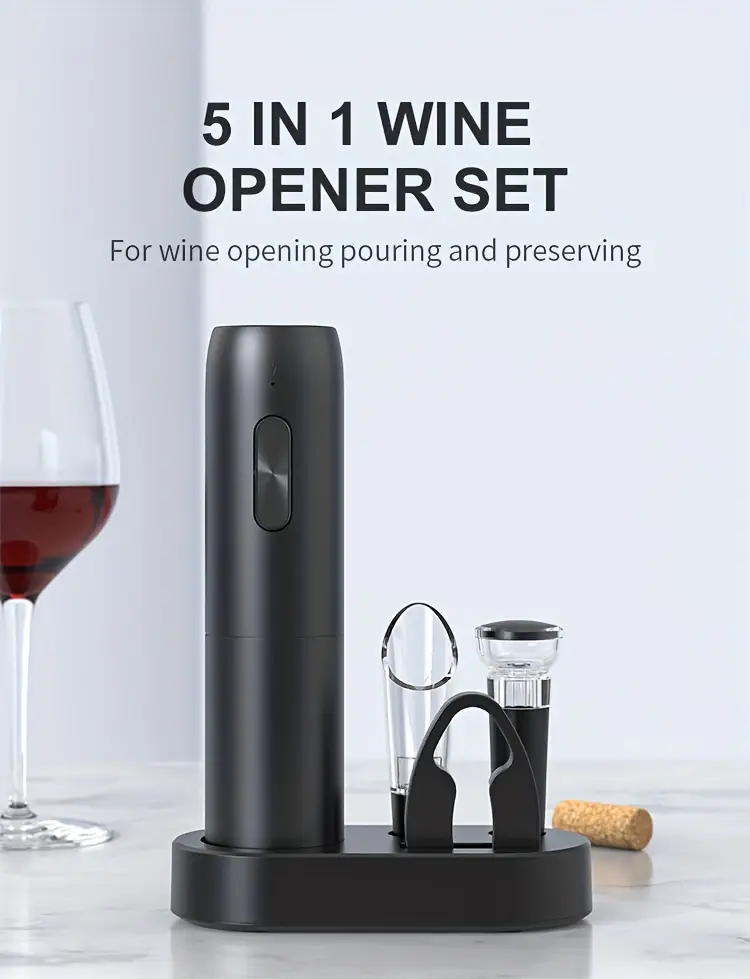 1pc electric wine opener set with charging automatic grape wine opener spiral corkscrew cork opener vacuum preservation stopper wine pourer wine tool set details 0