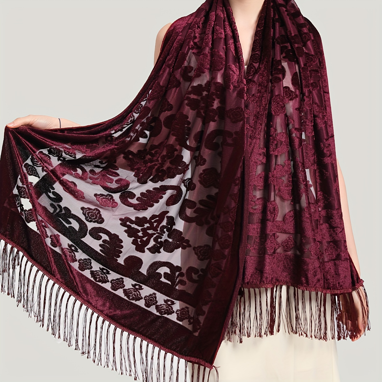 vintage velvet tassel shawl elegant black white floral vintage velvet tassel shawl elegant black white floral