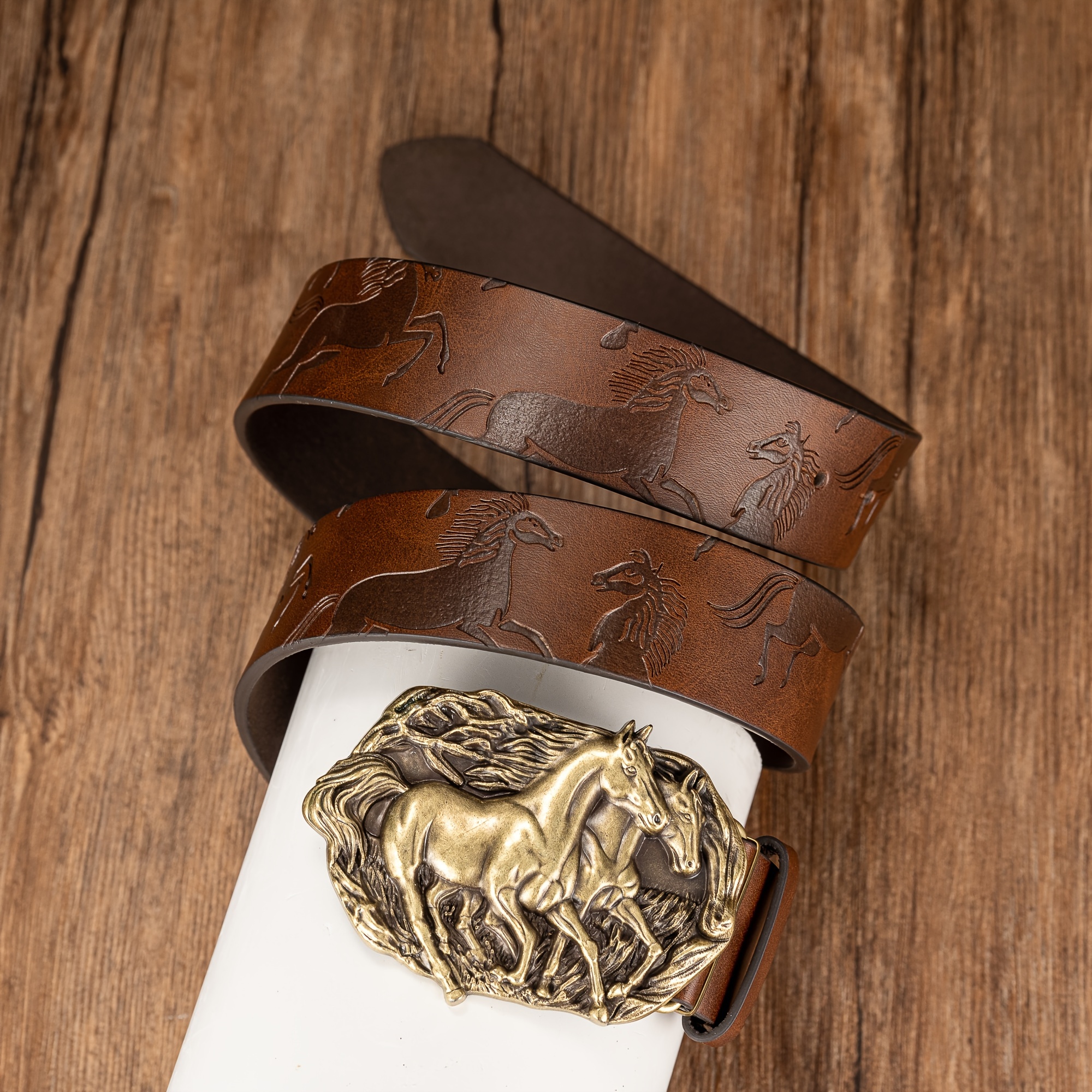 Hollow Lace Horse Head Large Board Buckle Pu Embossed Pu Leather Belt  Trendy Versatile Mens Belt Ideal Choice For Gifts, Shop The Latest Trends