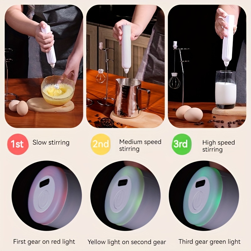 Usb Rechargeable Electric Milk Frother With Stand - Handheld Mini