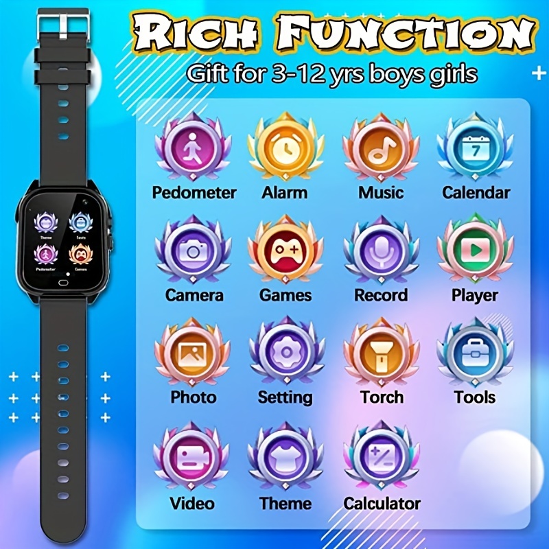  GYET Reloj inteligente para niños de 3 a 10 años, pantalla  táctil, reloj digital para niños con cámara, MP3, podómetro, juegos, relojes  para niños, juguetes de Navidad, regalos de cumpleaños, color 