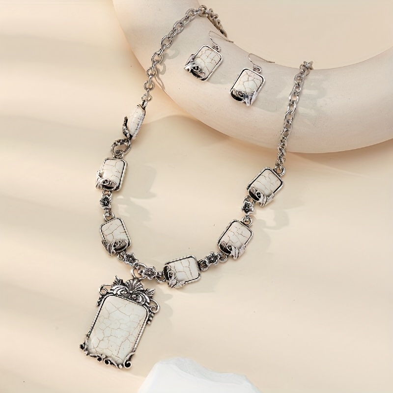 TEMU A Collection Of Vintage-inspired Earrings And A Necklace For Women, Showcasing White Turquoise In A