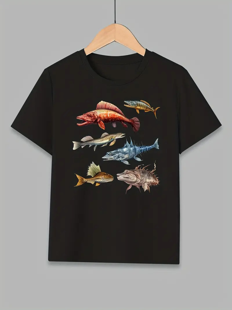 Trendy Fish Print Boys Creative T shirt Casual Lightweight - Temu