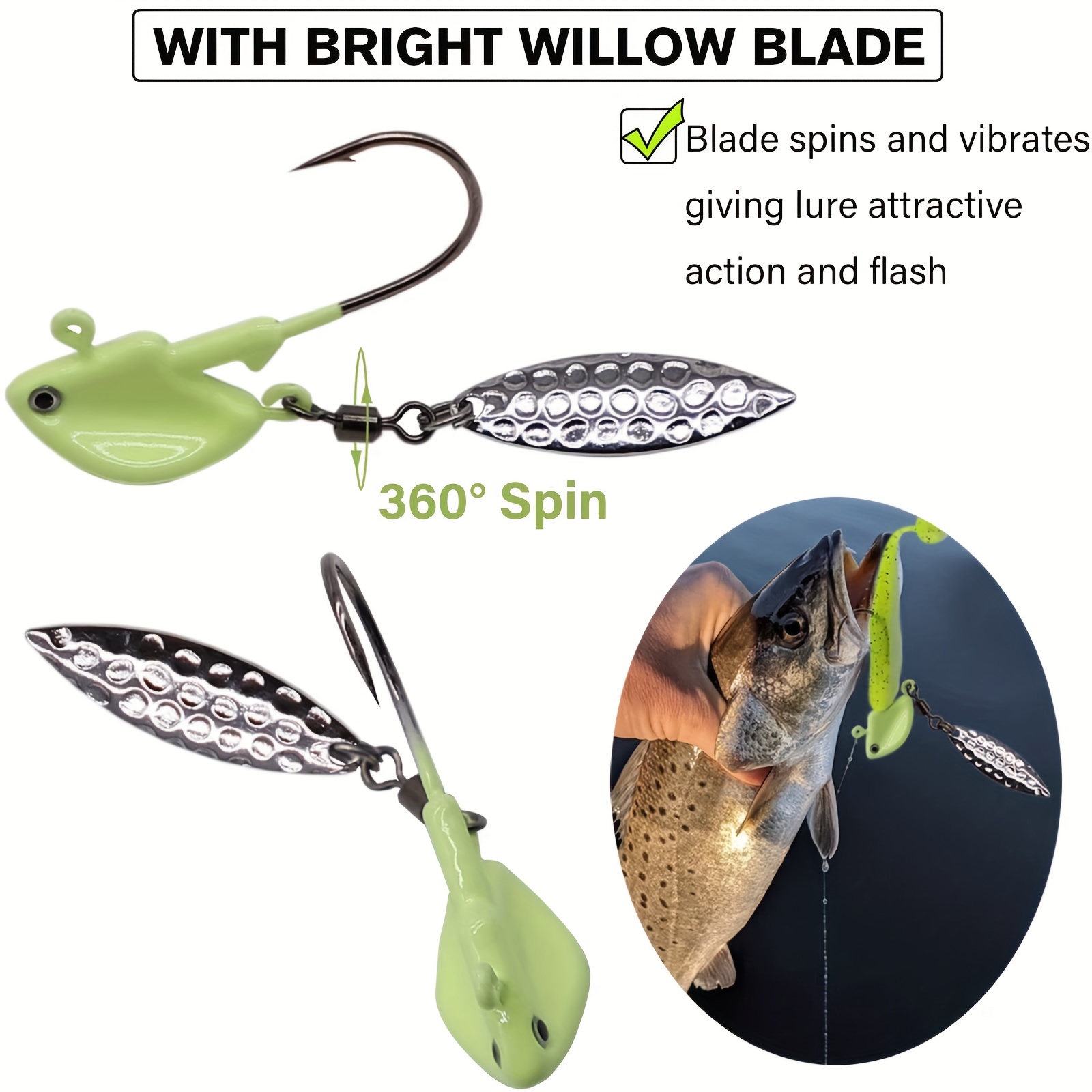  Underspin Jig Head Hooks, Swimbait Jig Heads with Willow Blade  12pcs Fishing Jig Heads Colorful Weighted Spinner Jigs Lures for Crappie  Bass Trout Walleye Fishing : Sports & Outdoors