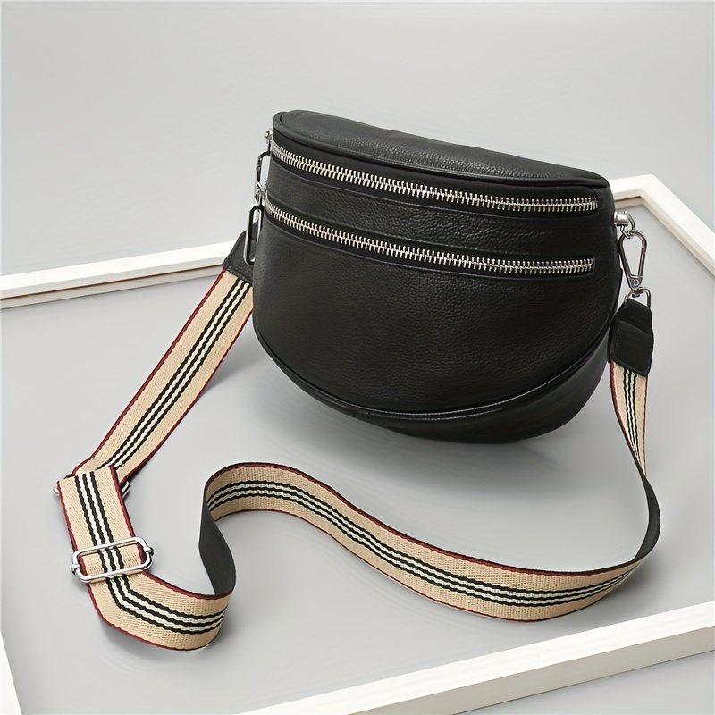 Fashion Double Zipper Fanny Pack, Women's Faux Leather Crossbody Bag With  Wide Strap - Temu