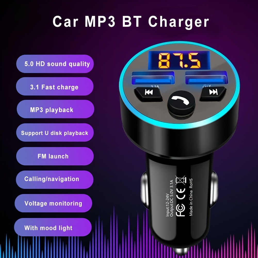 CS1 3-In-1 66W Super Fast Car Charger MP3 Player Bluetooth FM