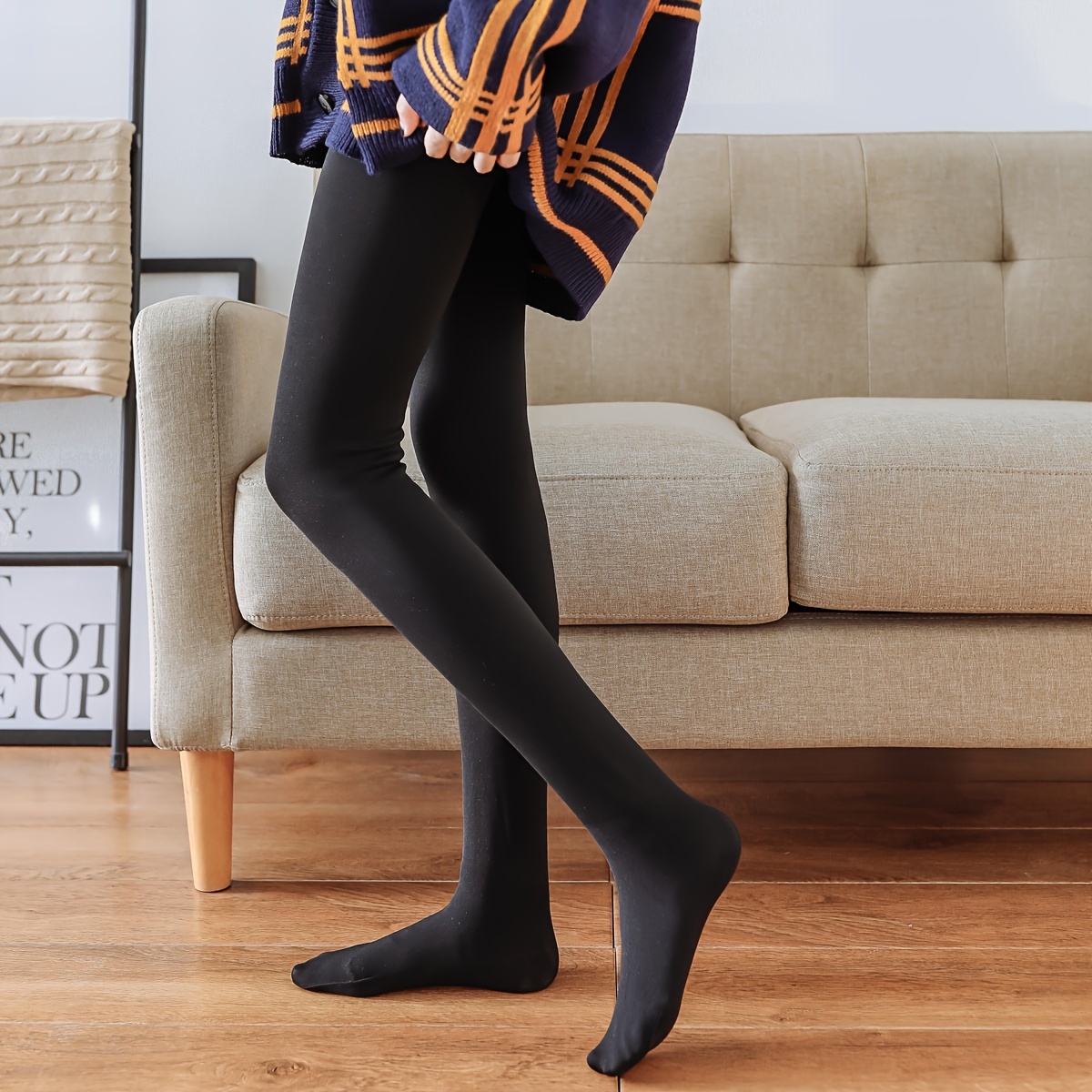 Plush Lined Tights Opaque Thermal Pants High Waisted Elastic - Temu Canada