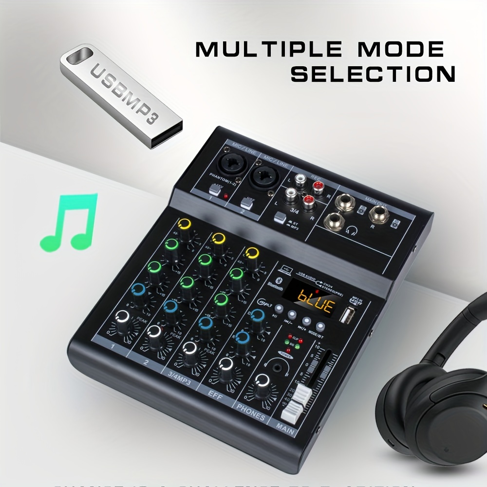 4-channel Usb Audio Mixer With Wireless Microphone Studio Sound Mixers With  Bt Rec Dj Console Mixing For Karaoke - Temu Germany