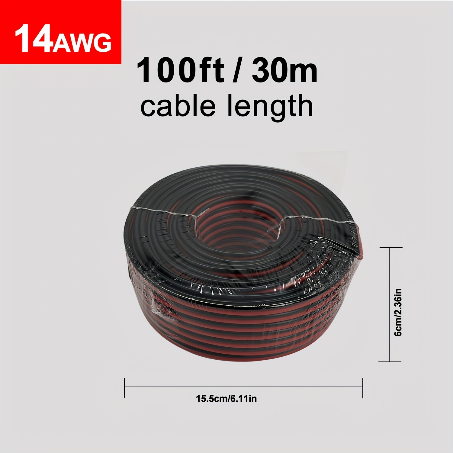 Cable eléctrico de 12 AWG 100 pies, 2 conductores, conexión de cable rojo y  negro, tiras de iluminación LED, cable de extensión de alambre flexible