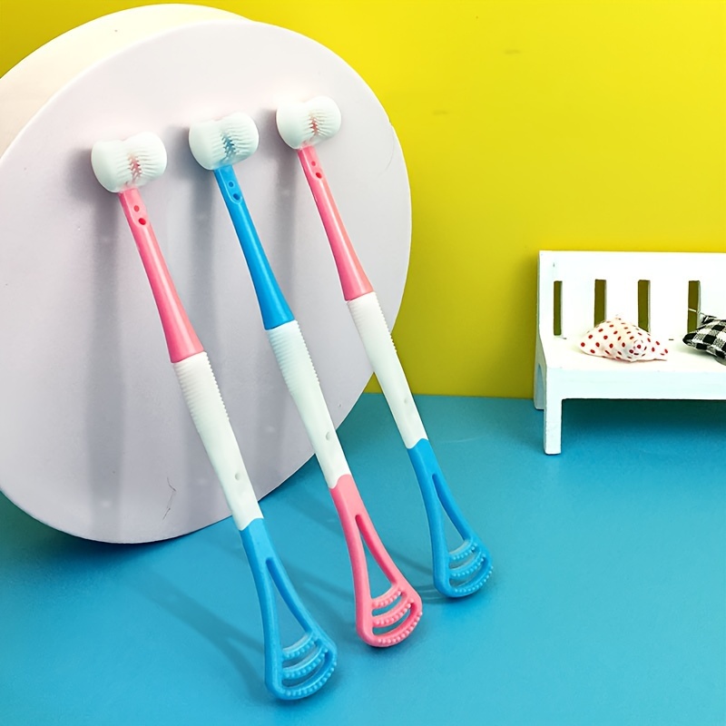 

1pc 3-sided U-shape Silicone Toothbrush, Cute Cartoon Design, Multi-functional Toothbrush, 3d Oral Care Cleaning Tool