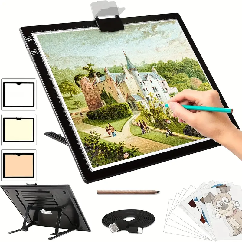 A3 Light Box Drawing Light Pad - Portable Wireless Battery Powered Light  Board, 3 Colours 6 Levels Brightness Tracing Light Box With Stand,  Rechargeab