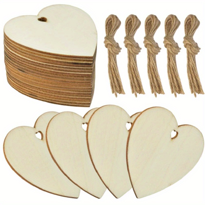 50pcs Wooden Hearts for Crafts,3 Wood Ornaments Unfinished