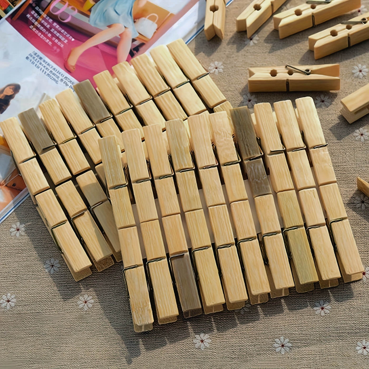 Mini Clothes Pins for Photo, Mini Clothespins Sturdier 1.18 Inch 200 PCS  with Jute Twine, Picture String with Clips, Small Wooden Close Pins for