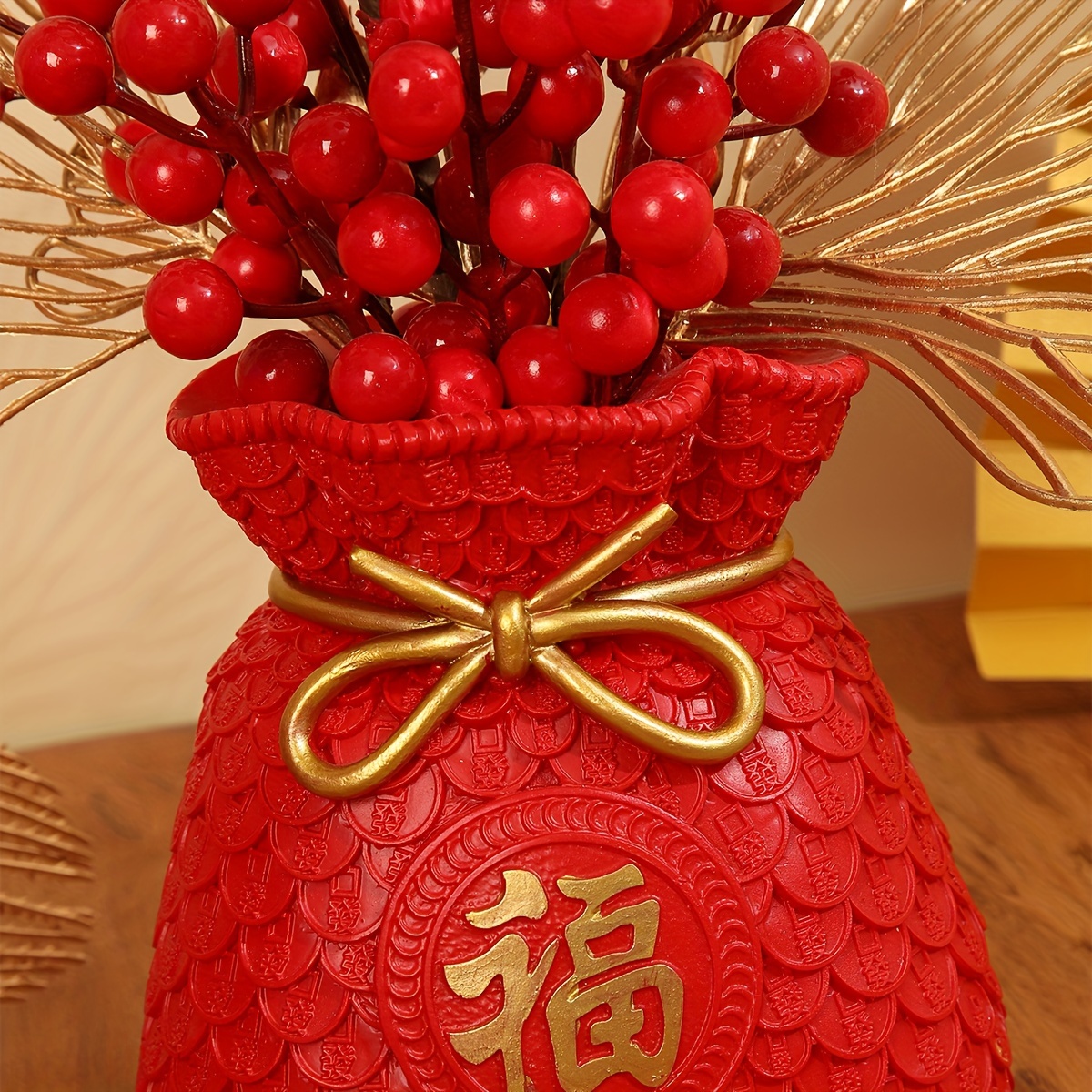 2024 Lunar New Year Red Berry Gold Leaf Lucky Fruit - Temu