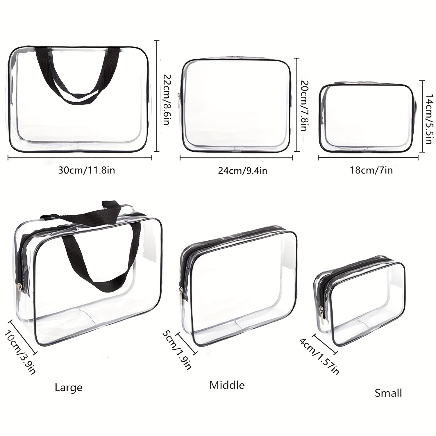  3Pcs Crystal Clear PVC Travel Toiletry Bag Kit for