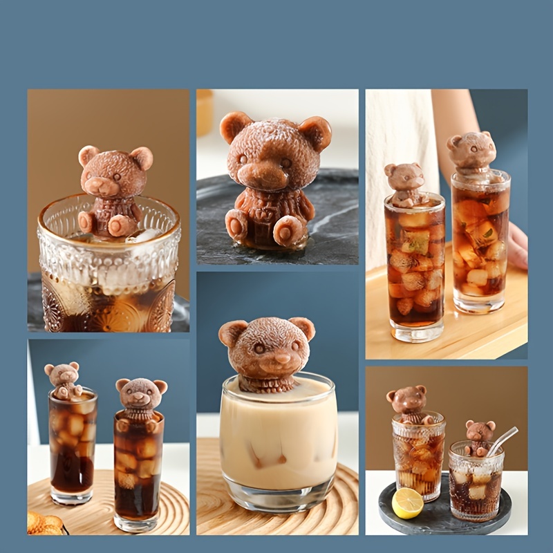 3D Teddy Bear Ice Cube Mold 4Pcs Handmade Cute Ice Cube for Beverage Coffee  Milk Tea Soap Candle Mold Cocktails Cake Baking Large Size