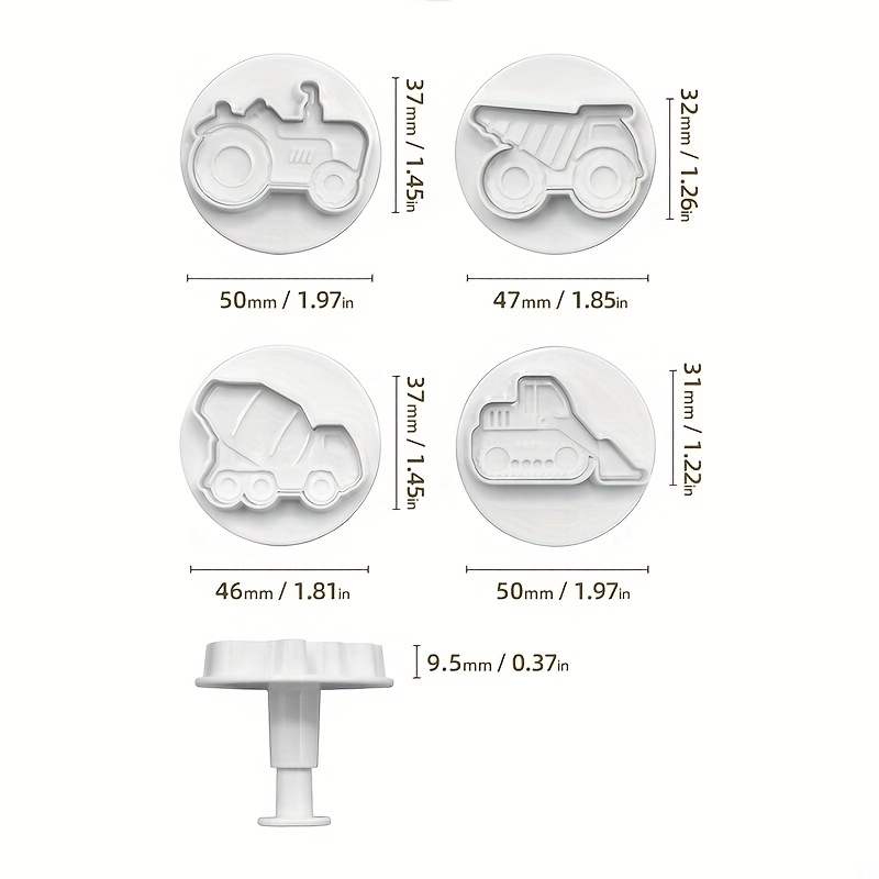 4pcs Construction Transport Vehicle Flower Mold for Cake Biscuit Chocolat