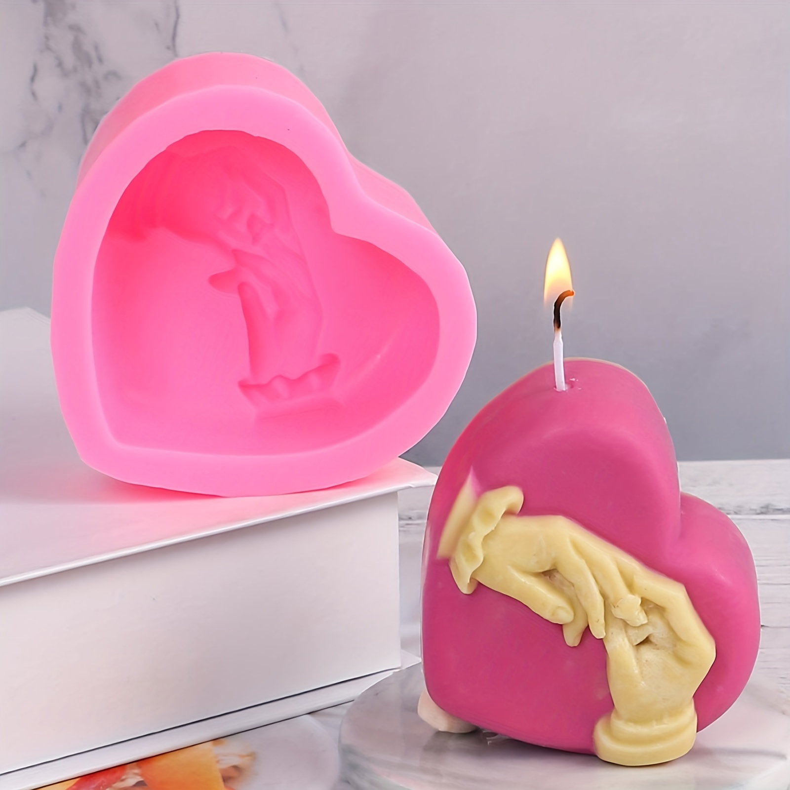 1pc 3D Hand Holding Heart Candle Mold, Heart Silicone Molds 3D Epoxy Resin  Casting Mold Silicone Candle Mould