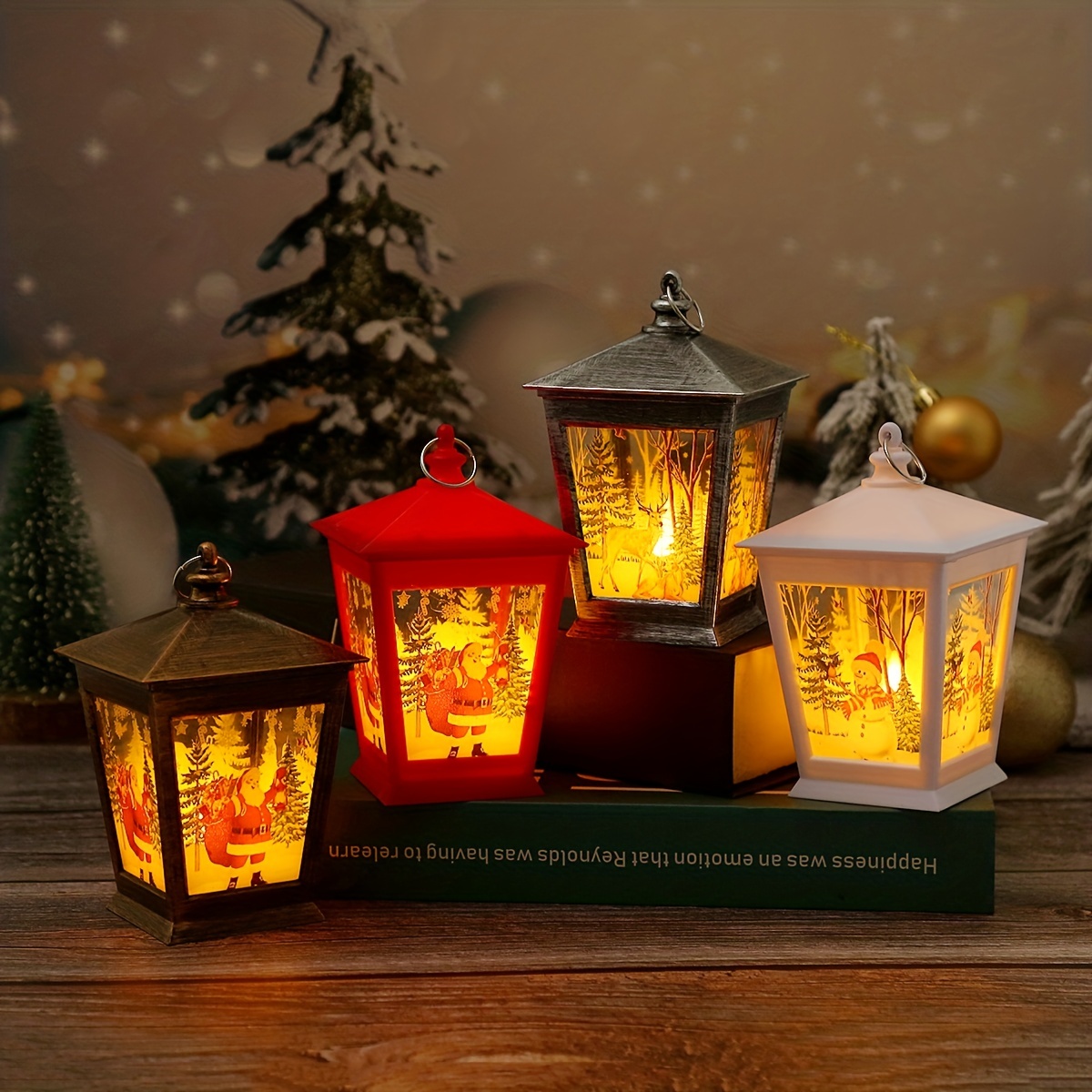 Christmas Flameless Candles Lanterns Decorative: Mini Lantern with Battery  Operated Tea Lights, Christmas Tree Ornaments, Table Centerpieces for