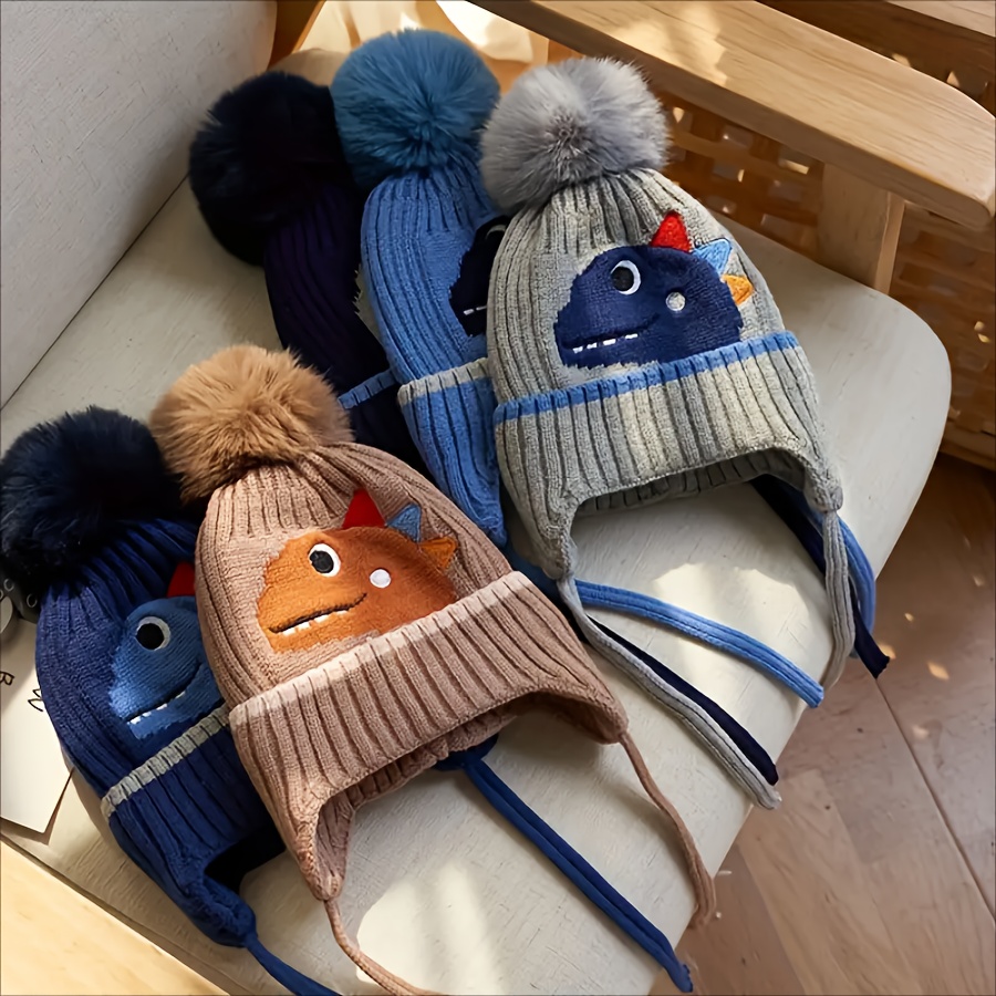Children's Knitted Hat & Scarf Set Letter Patch Plush Thickened Warm Winter  With Pom Pom For Girls And Boys - Temu Bahrain