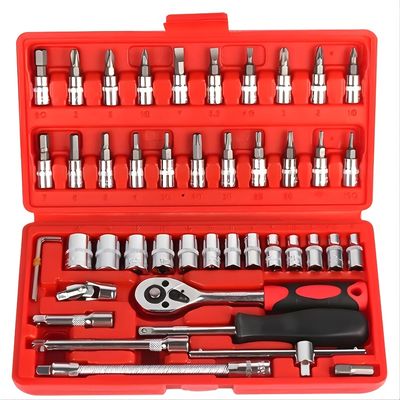 GOXAWEE 46pcs 1/4 Inch Drive Socket Ratchet Wrench Set, Mechanic Tools Kit Socket With Storage Case And Extension Bar For Auto Repairing And Household