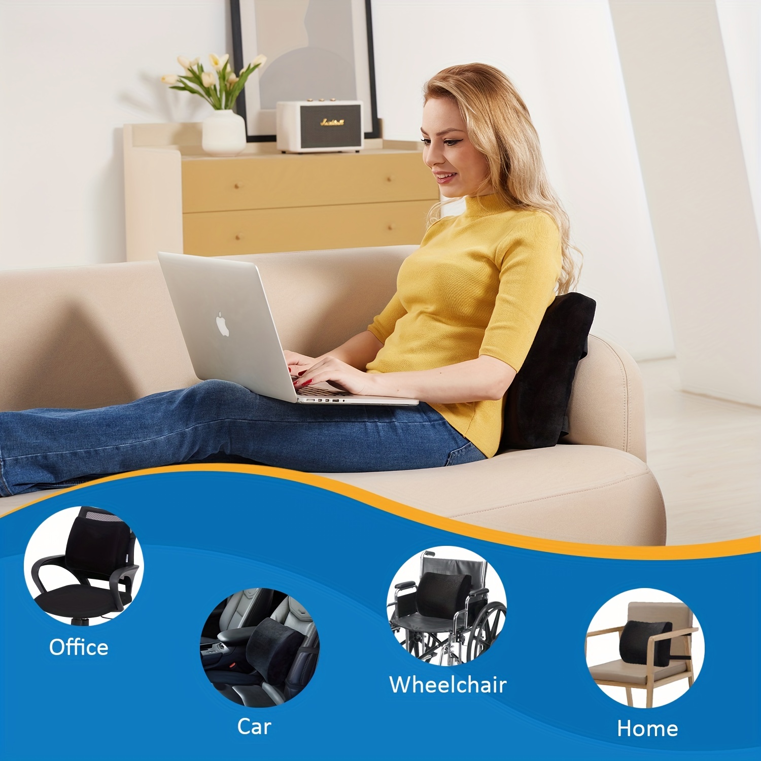 Lumbar Support Pillow for Office Chair - Improve Back Pain, Posture While  Sitting - Memory Foam Cushion with Adjustable Strap for Desk/Gaming Chair