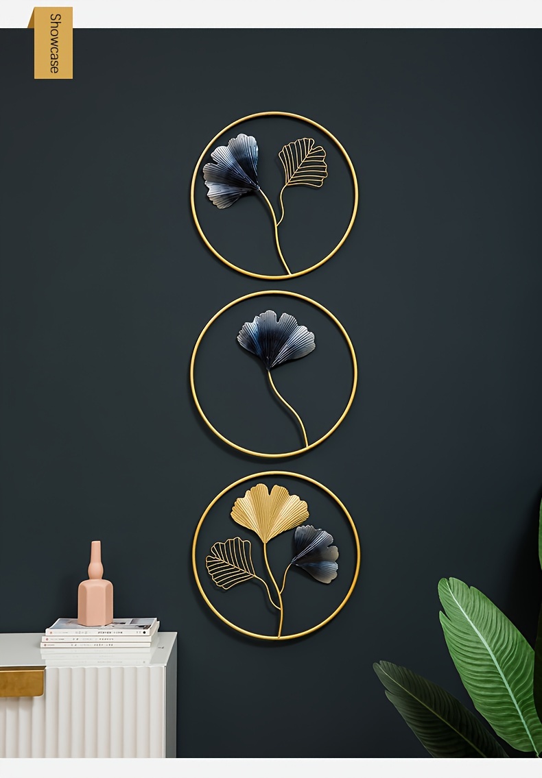 Modern Metal Ginkgo Leaves Wall Decor Home Hanging Art in Gold