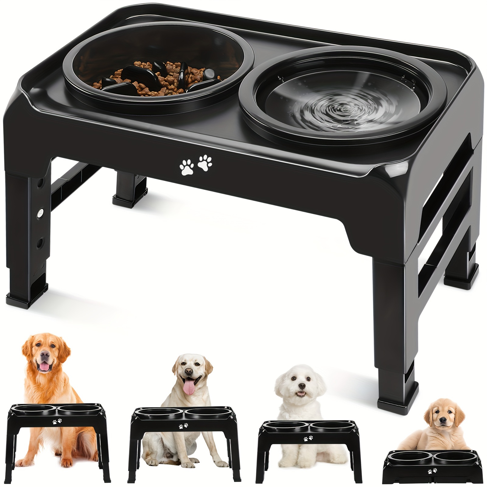 

1pc Elevated Slow Feeder Dog Bowl Stand, 4 Heights Adjustable Raised Dog Bowl Stand With Puzzle Food Bowl And No Spill Water Bowl For Medium And Large Dogs