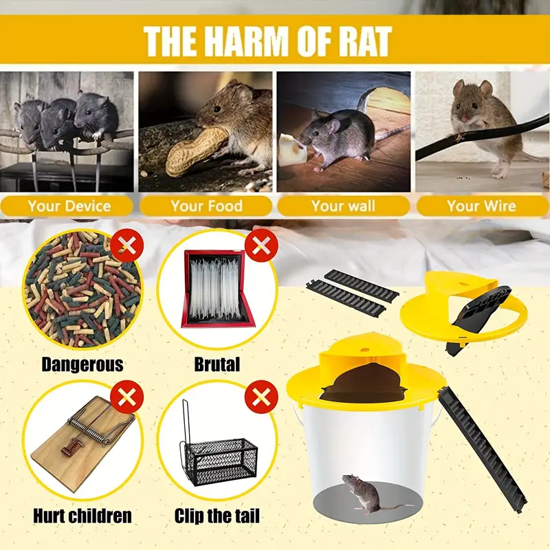Bucket Lid Mouse Rat Trap, Lid For 5 Gallon Bucket Auto Reset Flip Board To  Slide Mice Mouse Rat, No See Kill, Multi Catch, Trap Door Style, Humane Mouse  Rat Traps For